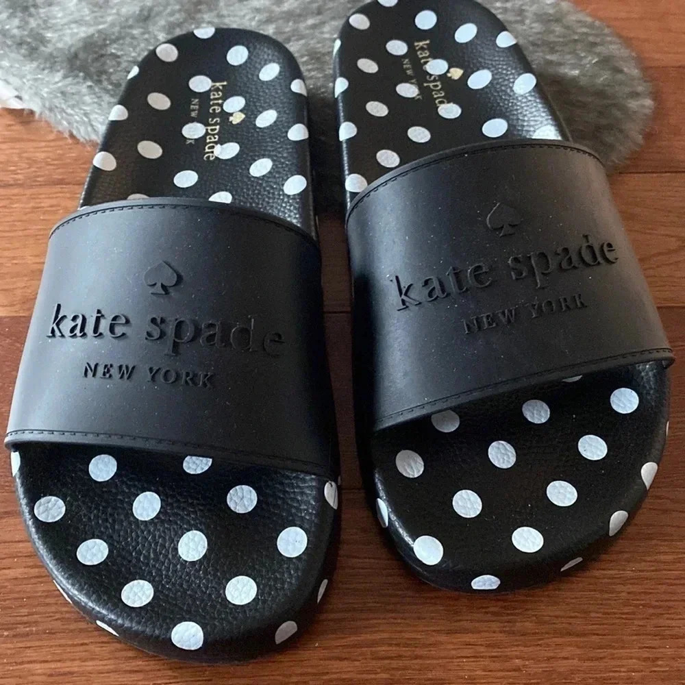 Kate spade ♠️ logo polka dot comfy slides Sz 10 - Picture 3 of 10